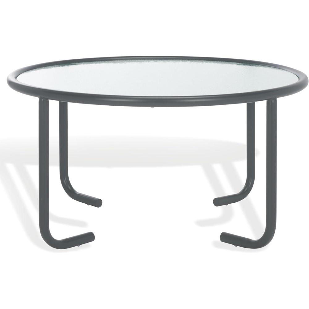 image:imageSAFAVIEH Couture Collection Zuzana Blue Metal Coffee Table with Clear Glass Top Modern Round Cocktail Table Fully Assembled SFV6806CGreyClear