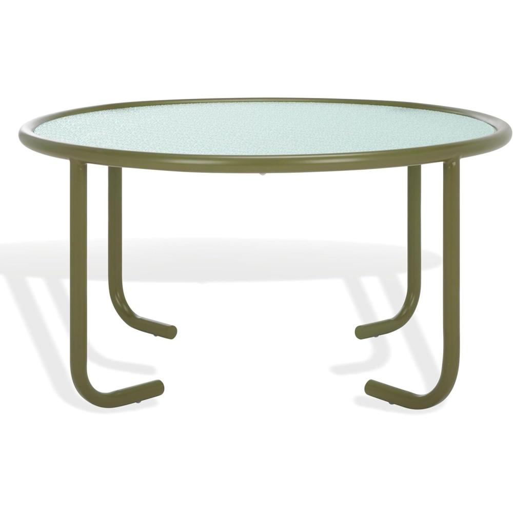 image:imageSAFAVIEH Couture Collection Zuzana Blue Metal Coffee Table with Clear Glass Top Modern Round Cocktail Table Fully Assembled SFV6806COlive GreenClear