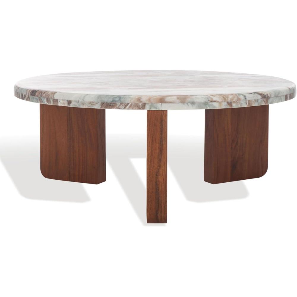 image:imageSAFAVIEH Couture Collection Malkin BrownBlack Marble Round Coffee TableBrownDark Brown
