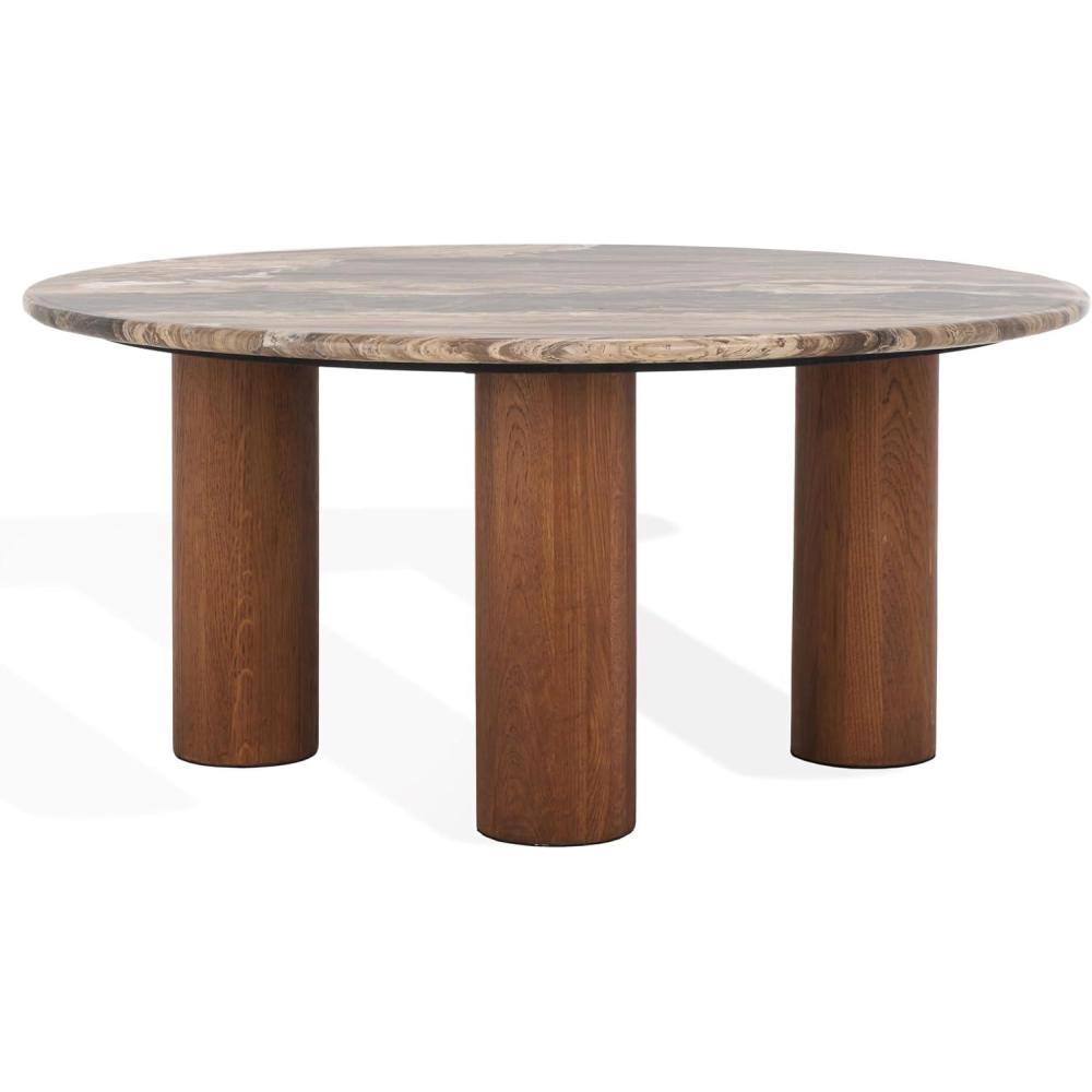 image:imageSAFAVIEH Couture Collection Tylee Brown Solid WoodMarble Coffee TableDark BrownWalnut