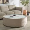 SAFAVIEH Couture Collection – Alanabella Sand & White Marble Coffee Table, Round Accent Table, Modern Design, Fully Assembled (SFV5553A)(Sand/White)