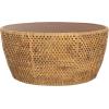 SAFAVIEH Couture Collection – Braylen Natural Rattan & Glass Coffee Table, Round Accent Table, Fully Assembled (CWK2021A)(Natural)