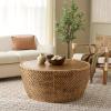 SAFAVIEH Couture Collection – Braylen Natural Rattan & Glass Coffee Table, Round Accent Table, Fully Assembled (CWK2021A)(Natural)