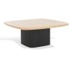 SAFAVIEH Couture Collection – Celestyn Square Travertine Top Coffee Table with Black Solid Wood Pedestal Base, Modern Accent Cocktail Table (SFV9738A)(Travertine/Black)