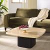 SAFAVIEH Couture Collection – Celestyn Square Travertine Top Coffee Table with Black Solid Wood Pedestal Base, Modern Accent Cocktail Table (SFV9738A)(Travertine/Black)