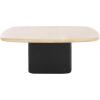 SAFAVIEH Couture Collection – Celestyn Square Travertine Top Coffee Table with Black Solid Wood Pedestal Base, Modern Accent Cocktail Table (SFV9738A)(Travertine/Black)
