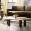 SAFAVIEH Couture Collection – Celestyn Travertine Top Coffee Table with Walnut Solid Wood Legs, Modern Accent Cocktail Table (SFV9737A)(Travertine/Walnut)