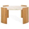 SAFAVIEH Couture Collection – Damarcus Travertine Top Round Coffee Table with Natural Brown Solid Wood Base, Modern Accent Cocktail Table (SFV9731A)(Natural/Travertine)