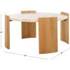 SAFAVIEH Couture Collection – Damarcus Travertine Top Round Coffee Table with Natural Brown Solid Wood Base, Modern Accent Cocktail Table (SFV9731A)(Natural/Travertine)