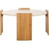 SAFAVIEH Couture Collection – Damarcus Travertine Top Round Coffee Table with Natural Brown Solid Wood Base, Modern Accent Cocktail Table (SFV9731A)(Natural/Travertine)