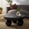 SAFAVIEH Couture Collection – Hayliette Black Round Solid Wood Coffee Table, Sculptural Modern Accent Table (SFV2309B)(Black)