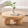 SAFAVIEH Couture Collection – Hayliette Black Round Solid Wood Coffee Table, Sculptural Modern Accent Table (SFV2309B)(Natural)