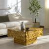 SAFAVIEH Couture Collection – Janalee Hammered Steel Chrome Square Coffee Table, Modern Fully Assembled Accent Cocktail Table (SFV7914A)(Brass)