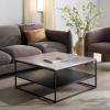 SAFAVIEH Couture Collection – Macklyn Light Brown Marble & Black Metal Square Coffee Table, Open Storage Shelf, Fully Assembled (SFV5769A)(Light Brown/Black)