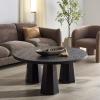 SAFAVIEH Couture Collection – Petra Clara Black Solid Wood Coffee Table, Round 3-Leg Design, Sculptural Modern Statement (SFV5790A)(Black)