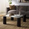 SAFAVIEH Couture Collection – Robbie Black Square Coffee Table, Glass Top with Solid Wood Cylinder Legs, Modern Accent Table (SFV2308B)(Black)