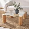 SAFAVIEH Couture Collection – Robbie Black Square Coffee Table, Glass Top with Solid Wood Cylinder Legs, Modern Accent Table (SFV2308B)(Natural)