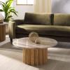 SAFAVIEH Couture Collection – Roxiella White Marble Round Coffee Table with Black Solid Wood Base, Modern Accent Cocktail Table (SFV9733B)(Brown/Natural)