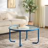 SAFAVIEH Couture Collection – Zuzana Blue Metal Coffee Table with Clear Glass Top, Modern Round Cocktail Table, Fully Assembled (SFV6806C)(Blue/Clear)
