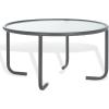 SAFAVIEH Couture Collection – Zuzana Blue Metal Coffee Table with Clear Glass Top, Modern Round Cocktail Table, Fully Assembled (SFV6806C)(Grey/Clear)