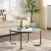 SAFAVIEH Couture Collection – Zuzana Blue Metal Coffee Table with Clear Glass Top, Modern Round Cocktail Table, Fully Assembled (SFV6806C)(Grey/Clear)