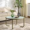SAFAVIEH Couture Collection – Zuzana Blue Metal Coffee Table with Clear Glass Top, Modern Round Cocktail Table, Fully Assembled (SFV6806C)(Olive Green/Clear)