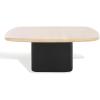 SAFAVIEH Couture Collection – Celestyn Square Travertine Top Coffee Table with Black Solid Wood Pedestal Base, Modern Accent Cocktail Table (SFV9738A)(Travertine/Black)