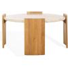 SAFAVIEH Couture Collection – Damarcus Travertine Top Round Coffee Table with Natural Brown Solid Wood Base, Modern Accent Cocktail Table (SFV9731A)(Natural/Travertine)