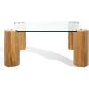 SAFAVIEH Couture Collection – Robbie Black Square Coffee Table, Glass Top with Solid Wood Cylinder Legs, Modern Accent Table (SFV2308B)(Natural)