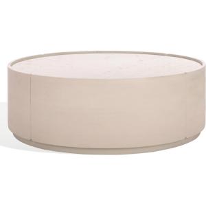 SAFAVIEH Couture Collection – Alanabella Sand & White Marble Coffee Table, Round Accent Table, Modern Design, Fully Assembled (SFV5553A)(Sand/White)