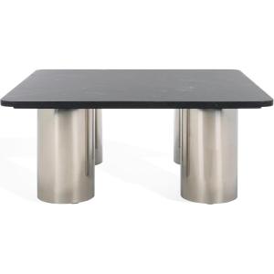 SAFAVIEH Couture Collection – Belynda Black Marble Top Coffee Table with Chunky Chrome Stainless Steel Legs, Modern Accent Cocktail Table (SFV9740A)(Black/Chrome)