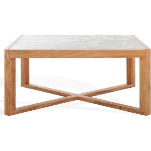 SAFAVIEH Couture Collection – Bernardi Walnut & Brown Marble Top Coffee Table with Solid Wood Base, Modern Accent Cocktail Table (SFV9744B)(Natural/White)