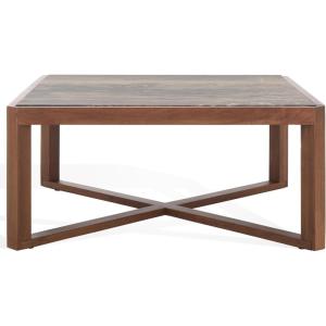SAFAVIEH Couture Collection – Bernardi Walnut & Brown Marble Top Coffee Table with Solid Wood Base, Modern Accent Cocktail Table (SFV9744B)(Walnut/Brown)