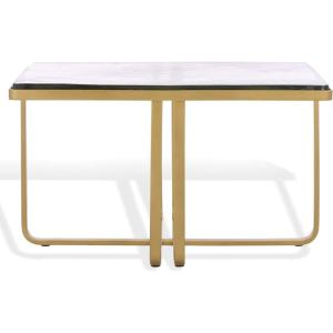 SAFAVIEH Couture Collection – Dominic Cast Brass & Clear Glass Rectangular Coffee Table, Modern Accent Cocktail Table (SFV7918A)(Brass/Clear)