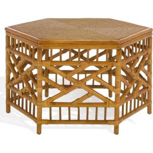SAFAVIEH Couture Collection – Frederica Rattan & Seagrass Hexagon Coffee Table, Handwoven Natural Fiber Living Room Accent, Fully Assembled (CWK2037A)(Natural)