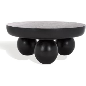 SAFAVIEH Couture Collection – Hayliette Black Round Solid Wood Coffee Table, Sculptural Modern Accent Table (SFV2309B)(Black)