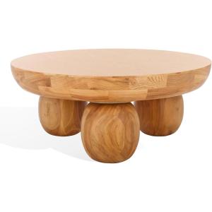 SAFAVIEH Couture Collection – Hayliette Black Round Solid Wood Coffee Table, Sculptural Modern Accent Table (SFV2309B)(Natural)