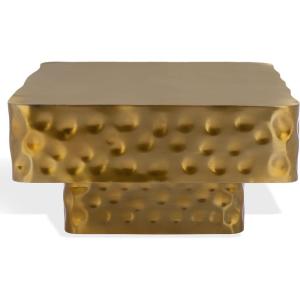 SAFAVIEH Couture Collection – Janalee Hammered Steel Chrome Square Coffee Table, Modern Fully Assembled Accent Cocktail Table (SFV7914A)(Brass)