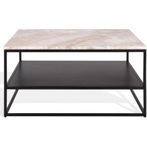 SAFAVIEH Couture Collection – Macklyn Light Brown Marble & Black Metal Square Coffee Table, Open Storage Shelf, Fully Assembled (SFV5769A)(Light Brown/Black)