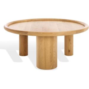 SAFAVIEH Couture Collection – Madelynn Oak Wood Round Coffee Table with Oak Veneer 3-Leg Base, Modern Accent Cocktail Table (SFV9747A)(Natural)