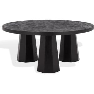 SAFAVIEH Couture Collection – Petra Clara Black Solid Wood Coffee Table, Round 3-Leg Design, Sculptural Modern Statement (SFV5790A)(Black)