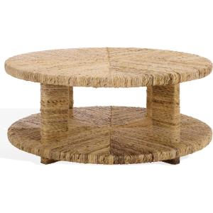 SAFAVIEH Couture Collection – Rolando Natural Abaca Coffee Table, Round Woven Accent Table, Fully Assembled (CWK2027A)(Natural)