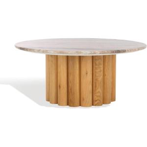 SAFAVIEH Couture Collection – Roxiella White Marble Round Coffee Table with Black Solid Wood Base, Modern Accent Cocktail Table (SFV9733B)(Brown/Natural)