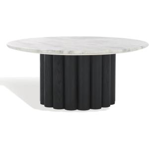 SAFAVIEH Couture Collection – Roxiella White Marble Round Coffee Table with Black Solid Wood Base, Modern Accent Cocktail Table (SFV9733B)(White/Black)