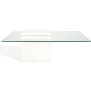 SAFAVIEH Couture Collection – Sophibeth Ivory Coffee Table, Square Concrete Base with Clear Glass Top, Modern Accent Table (SFV2611A)(Ivory/Clear)