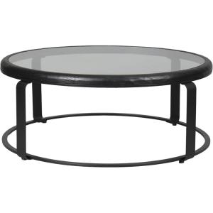 SAFAVIEH Couture Collection – Tyrese Black Metal Coffee Table, Round Clear Glass Top, Modern Minimalist Accent Table (SFV3005A)(Black/Clear)