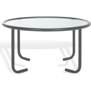 SAFAVIEH Couture Collection – Zuzana Blue Metal Coffee Table with Clear Glass Top, Modern Round Cocktail Table, Fully Assembled (SFV6806C)(Grey/Clear)