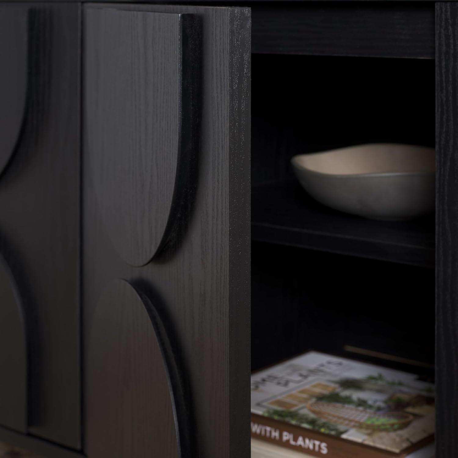 image:imageSAFAVIEH Arsenio TV Stand for up to 65 Flatscreen Walnut Brown 4 Doors with Interior Storage 2 Shelves Sideboard Entertainment Media Console MED3101ABlack