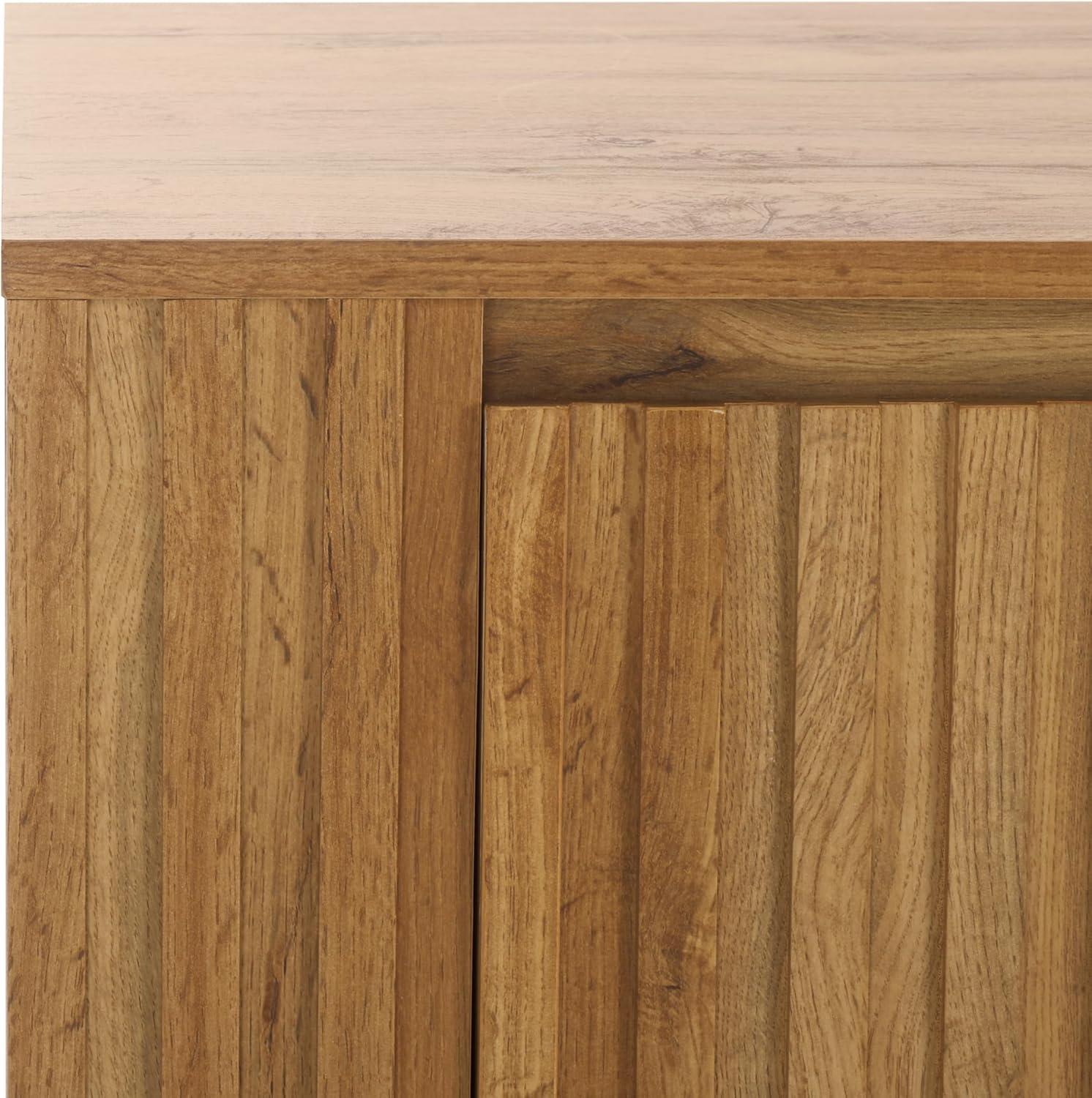 image:imageSAFAVIEH Conall TV Stand for up to 75 Flatscreen Oak Brown Fluted 4Door Sideboard with Interior Storage Entertainment Media Console MED3102AOak