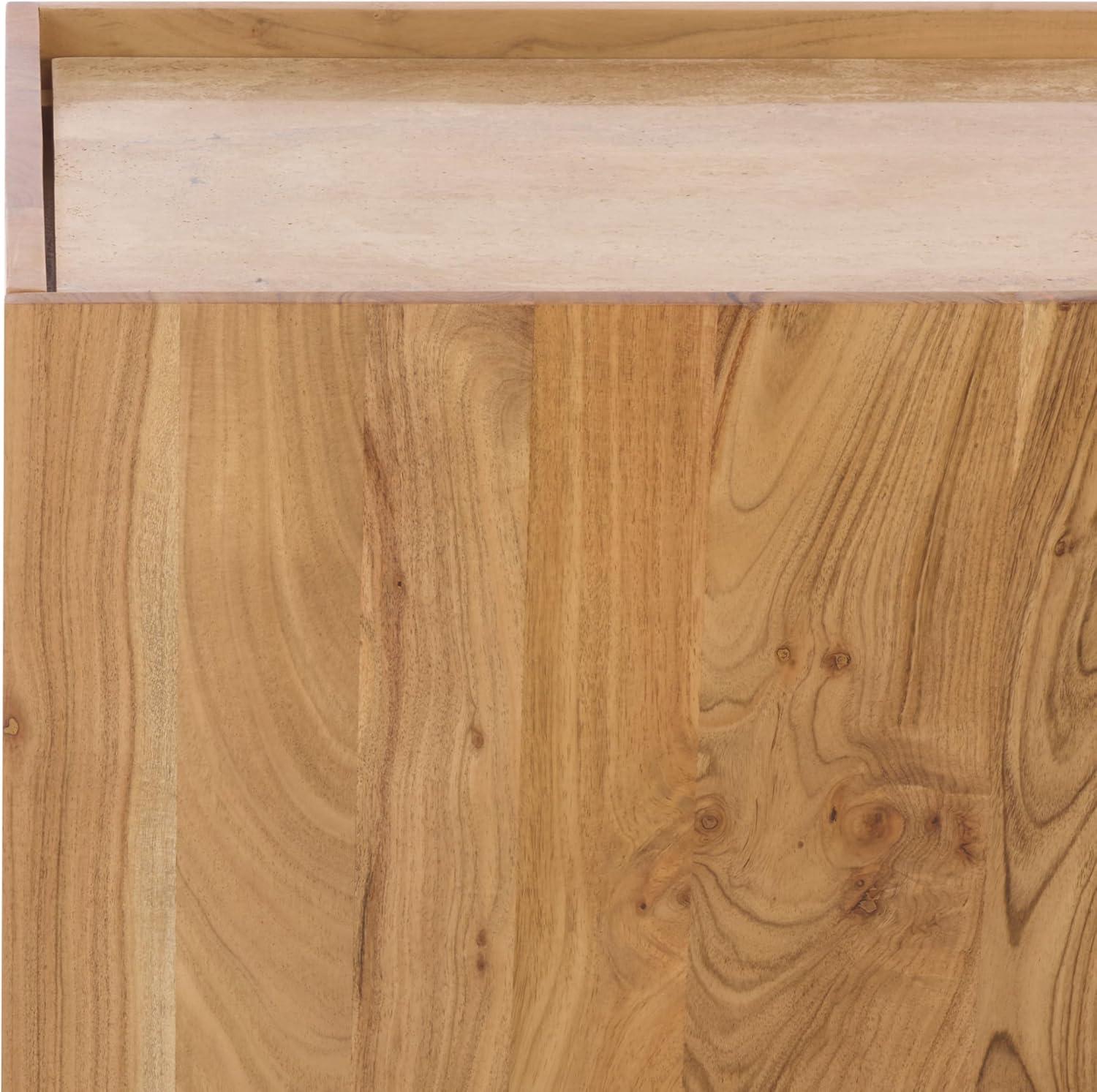 image:imageSAFAVIEH Couture Collection Ashlietta Natural Wood amp Travertine Top Sideboard Modern Storage Cabinet Fully Assembled SFV5778ANaturalTravertine